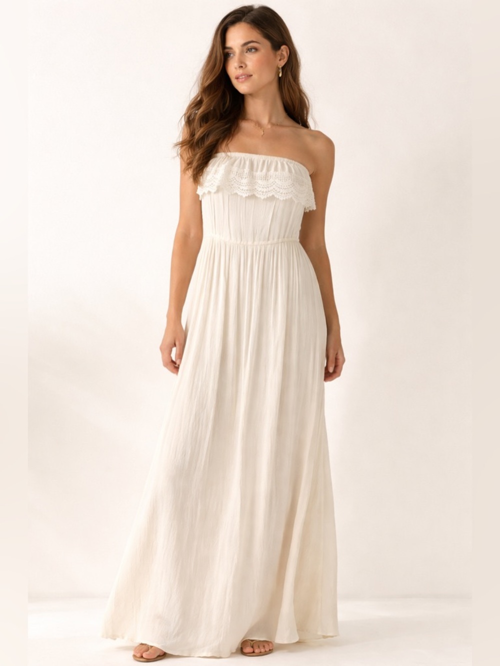 Vintage Stevie & Lindsay Ethereal Strapless Lace Rayon Maxi Dress Size S